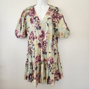 Lauren Ralph Lauren Black Label Dress Womens 16 Blue Purple Abstract Tiered Boho